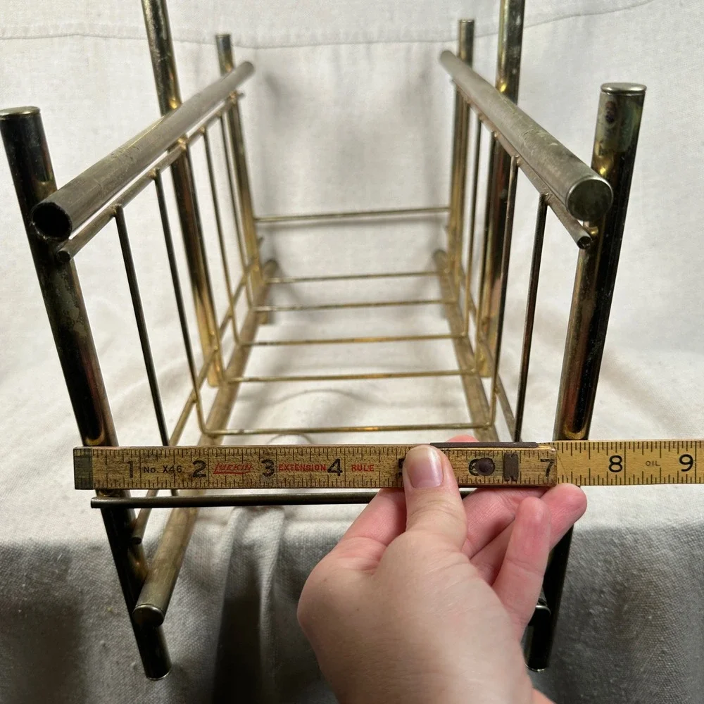 Vintage Mid Century Modern Brass Tone Wire Magazine Rack Record Holder MCM Gold